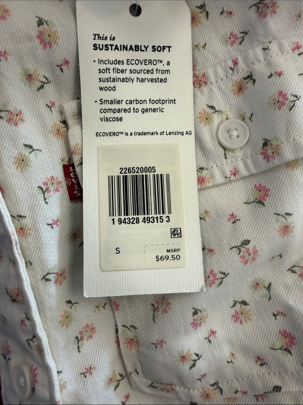 Levi's White Floral Button-Front Shirt with Pink and Green Accents - Picture 2 of 3